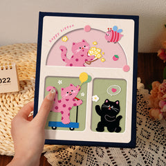 Cover 2 Colorful 7-Inch 100-Photo Cartoon Cat Album - Large Capacity Family Photo Storage Book with Suede and Crystal Cover