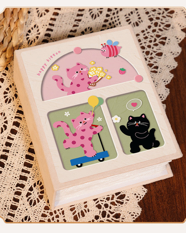 Cover 2 Colorful 7-Inch 100-Photo Cartoon Cat Album - Large Capacity Family Photo Storage Book with Suede and Crystal Cover