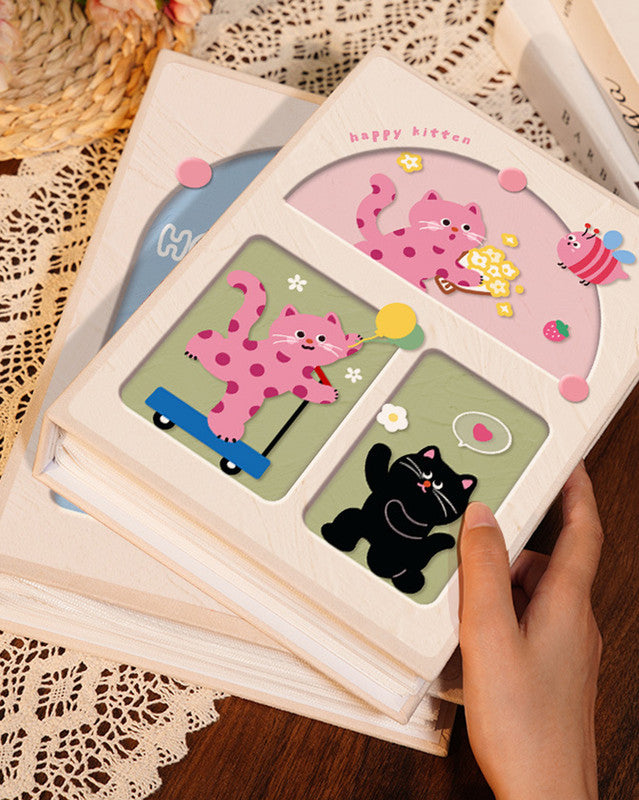 Cover 3 Colorful 7-Inch 100-Photo Cartoon Cat Album - Large Capacity Family Photo Storage Book with Suede and Crystal Cover