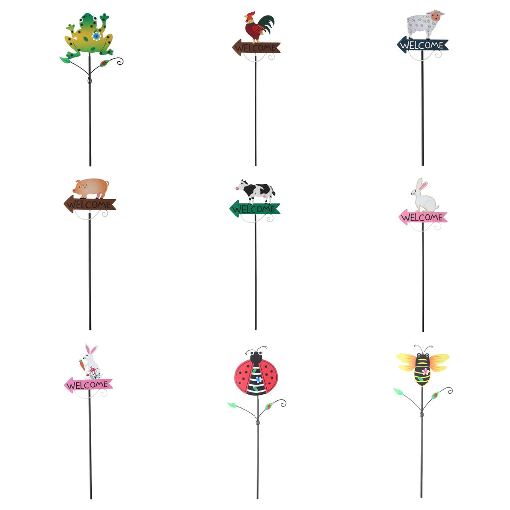 Green Frog Pattern Charming Metal Garden Stakes | Welcome Yard & Lawn Decor