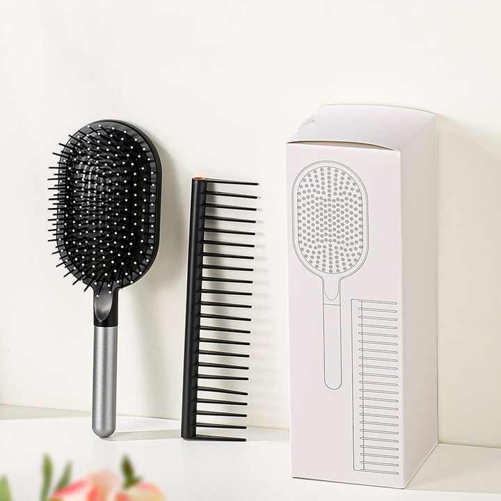 Blue Air Cushion Massage Paddle Brush & Wide Tooth Comb Set - Gentle Detangling for All Hair Types