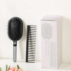 Blue Air Cushion Massage Paddle Brush & Wide Tooth Comb Set - Gentle Detangling for All Hair Types