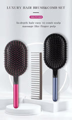 Blue Air Cushion Massage Paddle Brush & Wide Tooth Comb Set - Gentle Detangling for All Hair Types