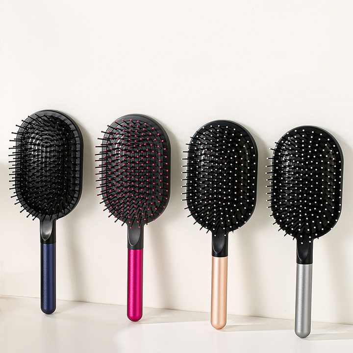 Grey Air Cushion Massage Paddle Brush & Wide Tooth Comb Set - Gentle Detangling for All Hair Types