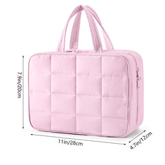 Size M Pink Quilted Hanging Toiletry Bag with Jewelry Organizer - Travel Cosmetic Case(28*12*20)