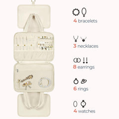 Size L Beige Quilted Hanging Toiletry Bag with Jewelry Organizer - Travel Cosmetic Case(31*12*23)
