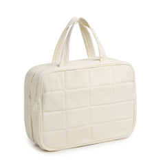 Size L Beige Quilted Hanging Toiletry Bag with Jewelry Organizer - Travel Cosmetic Case(31*12*23)