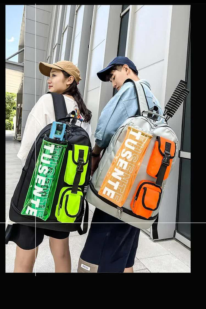 Green And Black Stylish Sports Backpack with Contrast Pockets - Unisex Gym Bag for Badminton & Tennis