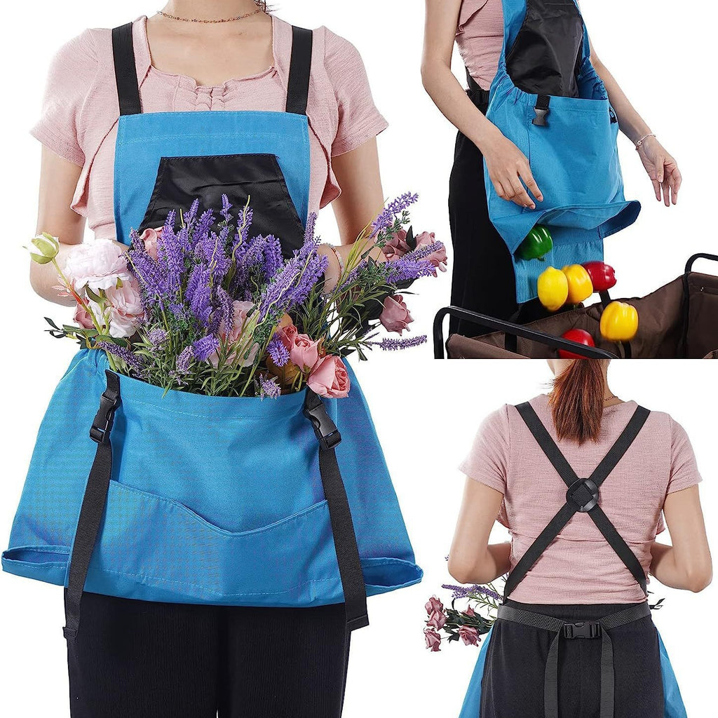 Blue Garden Harvesting Apron - Waterproof Oxford Cloth with Quick Release Pouch