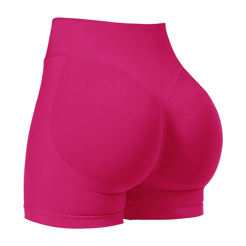 XXL Rose Red High-Elastic Hip Yoga Shorts - Seamless Mid-Intensity Pilates Workout Shorts