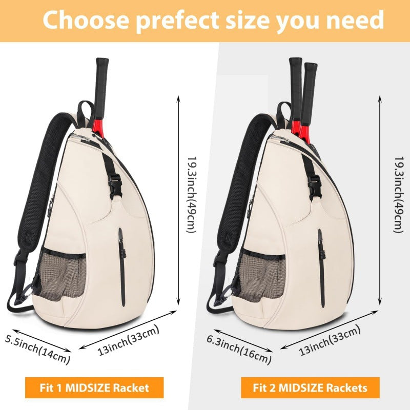 Beige Badminton Tennis Backpack - Multi-Racket Sports Bag with Shoulder Strap (Fits 2 Midsize Rackets)