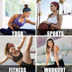 Camouflage Grey 5-Pack Wide Sports Headbands for Women - Non-Slip Yoga Headwraps with Sweat-Wicking Fabric (88% Nylon+12% Spandex)