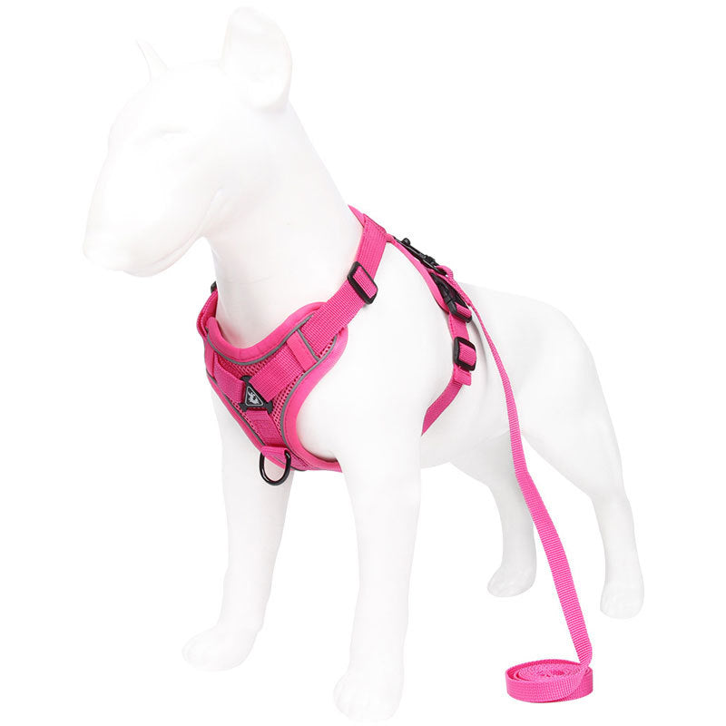 Brown Reflective Mesh Dog Harness and Leash Set - Adjustable No-Pull Vest - M