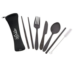 Appetito ? Stainless Steel Traveller?s Cutlery Set in Zippered Pouch Black-1954803113126924288