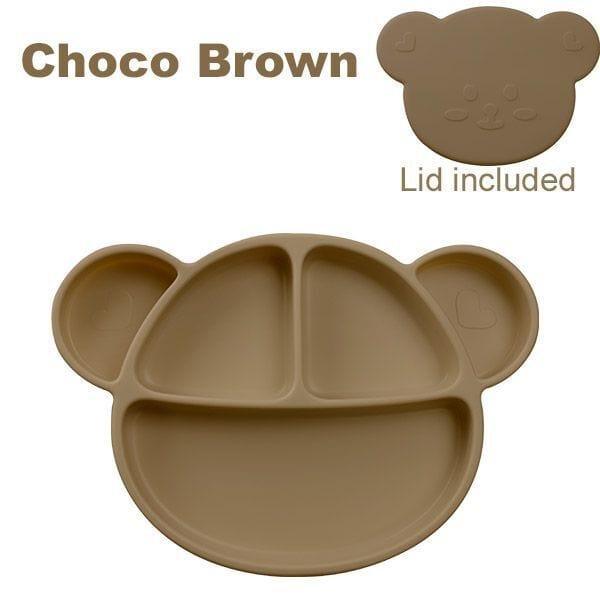 Grosmimi Bear Silicone Suction Food Plate with Silicone Lid Vanilla-1954803140985491462