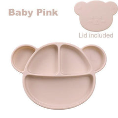 Grosmimi Bear Silicone Suction Food Plate with Silicone Lid Chocolate Brown-1954803140633169927
