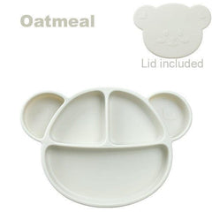 Grosmimi Bear Silicone Suction Food Plate with Silicone Lid Oatmeal-1954803140800942088