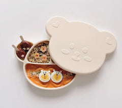 Grosmimi Bear Silicone Suction Food Plate with Silicone Lid Chocolate Brown-1954803140633169920