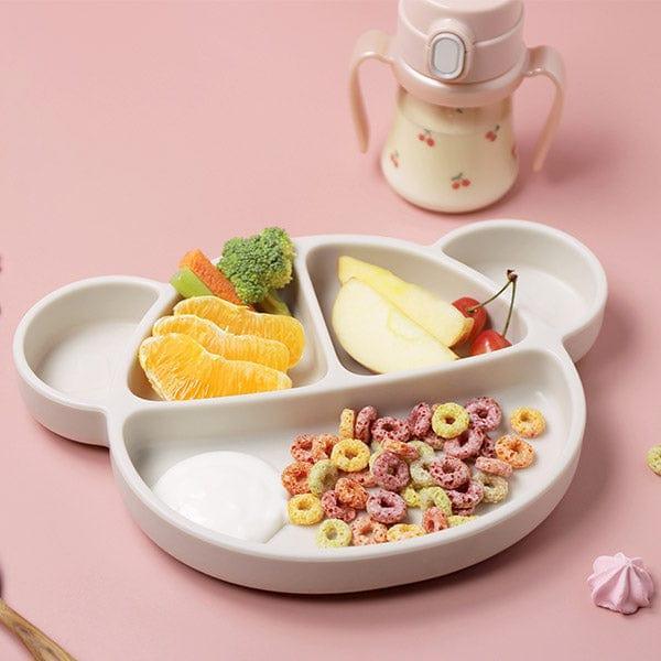 Grosmimi Bear Silicone Suction Food Plate with Silicone Lid Oatmeal-1954803140800942081