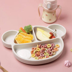 Grosmimi Bear Silicone Suction Food Plate with Silicone Lid Vanilla-1954803140985491457