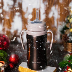 Grosmimi Dark Stainless Straw Cup 300ml Cream Beige-1954803141513973765