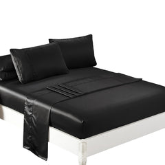 DreamZ Silky Satin Sheets Fitted Flat Queen Black-1954802914287554560