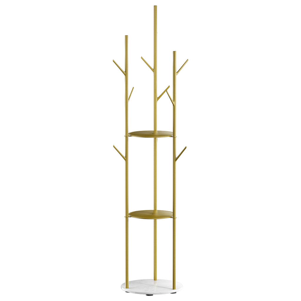 Levede Coat Rack Clothes Stand 8 Hook Organizer Gold-1954803015403835392