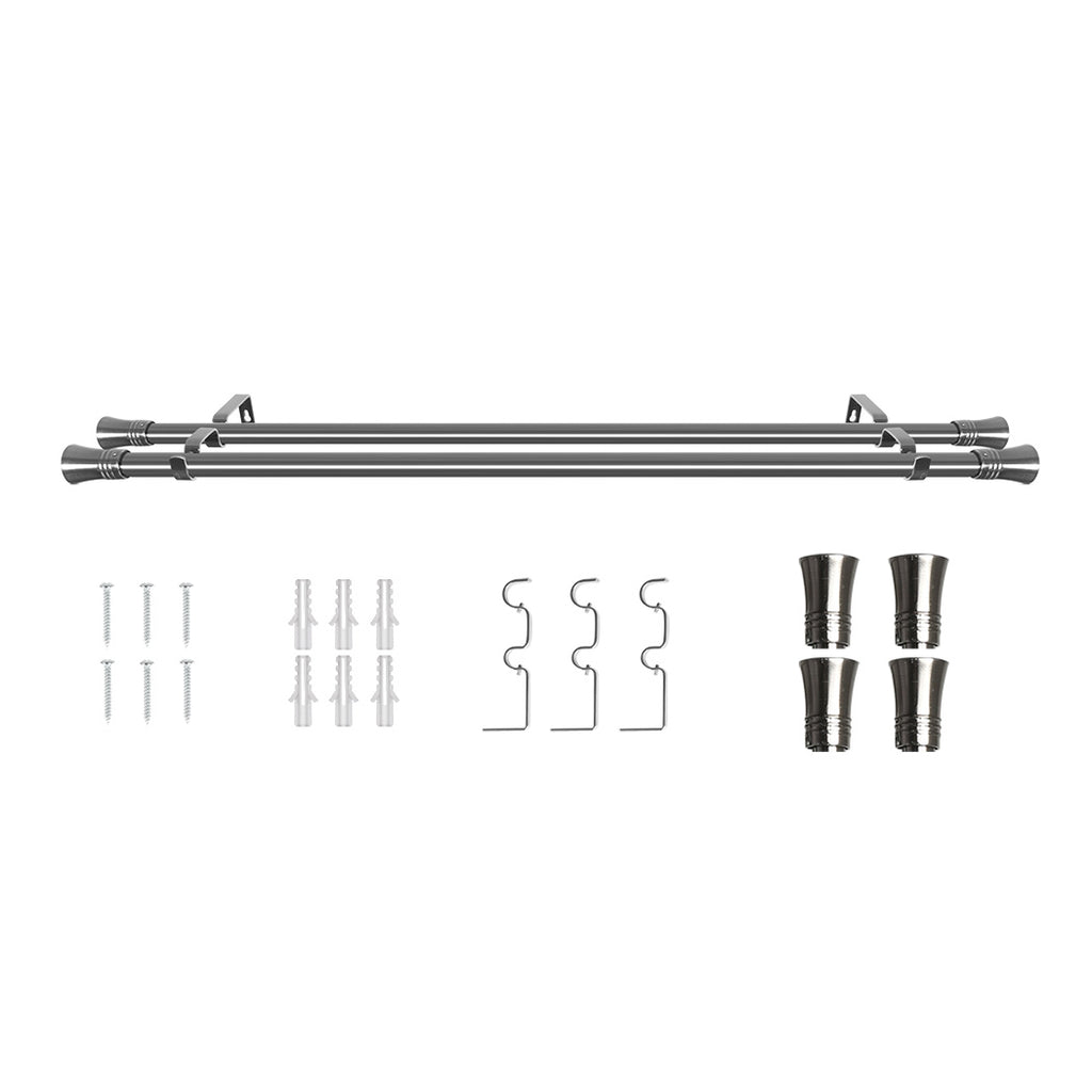 Marlow Silver Double Curtain Rod Steel Pole Pommel Set Extendable Adjustable-1954802388867092480
