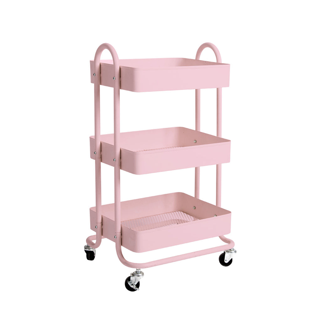 Levede 3 Tiers Kitchen Trolley Cart Pink-1954802728702185472