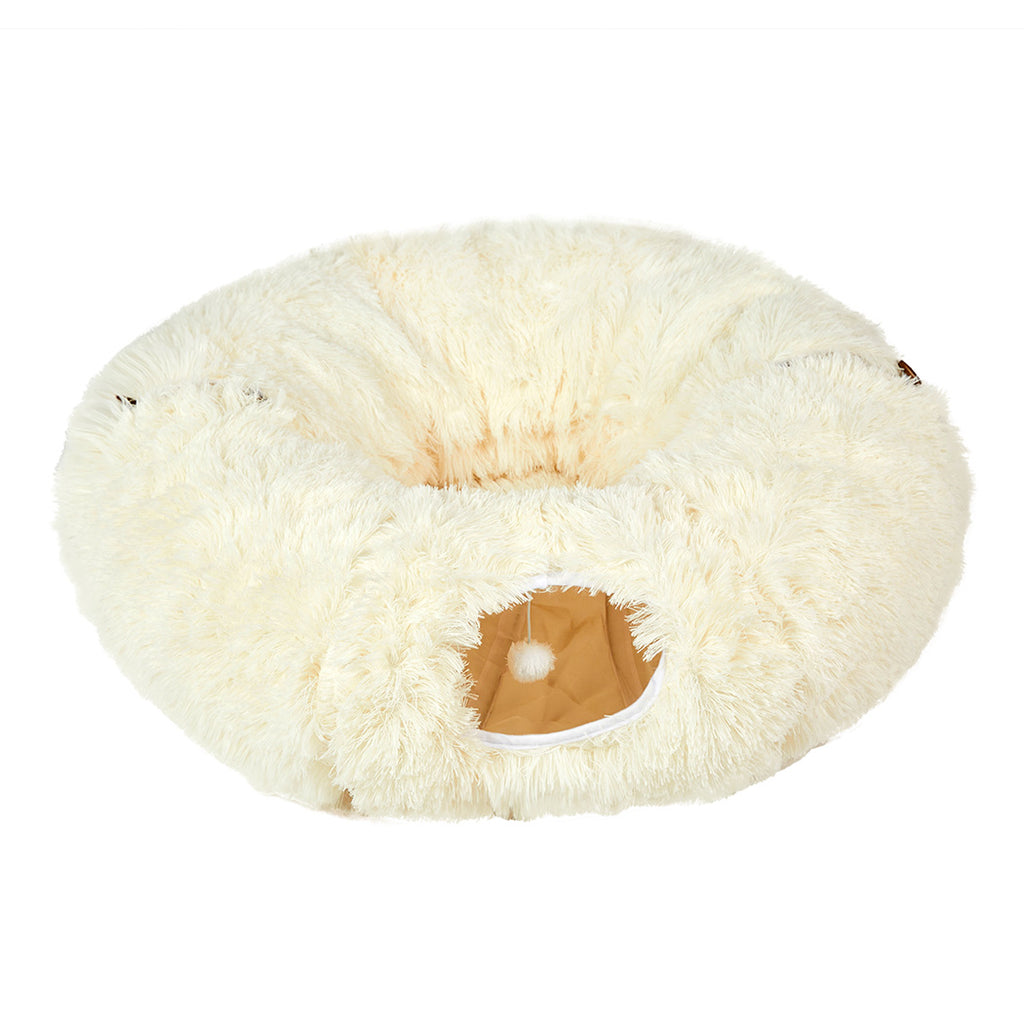 Pawz Cat Tunnel Foldable Fluffy Plush Play Tube Beige-1954802453568425984