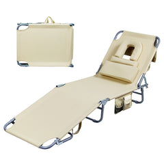 Levede Foldable Beach Lounge Chairs with Face Hole Khaki-1954802423549792256
