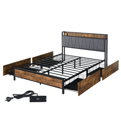 Levede Queen Bed Frame Soft Storage Drawers Headboard USB Charge-1954802934449573888