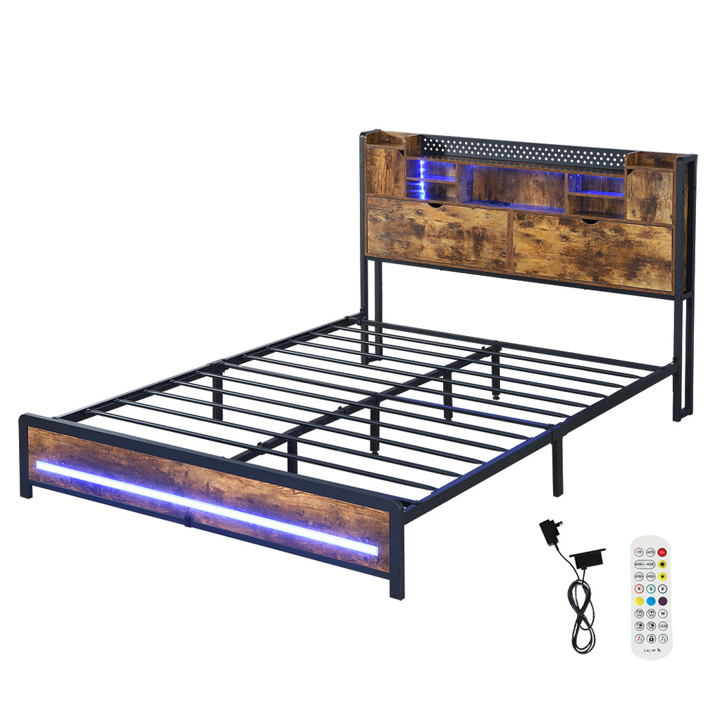 Levede Queen Bed Frame Storage Headboard Industrial-1954802449487368192