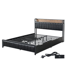 Levede Queen Bed Frame PU 4 Drawer USB Charge-1954802934239858688