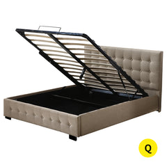 Levede Fabric Bed Frame Queen Tufted Beige-1954802922814574592