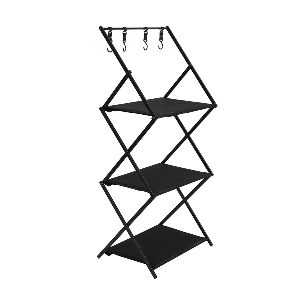 Levede Foldable Camping Storage Shelves 3 Layer with Hooks Black-1954802656971198464