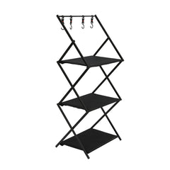 Levede Foldable Camping Storage Shelves 3 Layer with Hooks Black-1954802656971198464