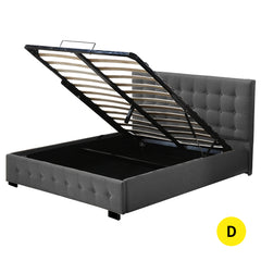 Levede Gas Lift Bed Frame Fabric Base Double Dark Grey-1954802922202206208