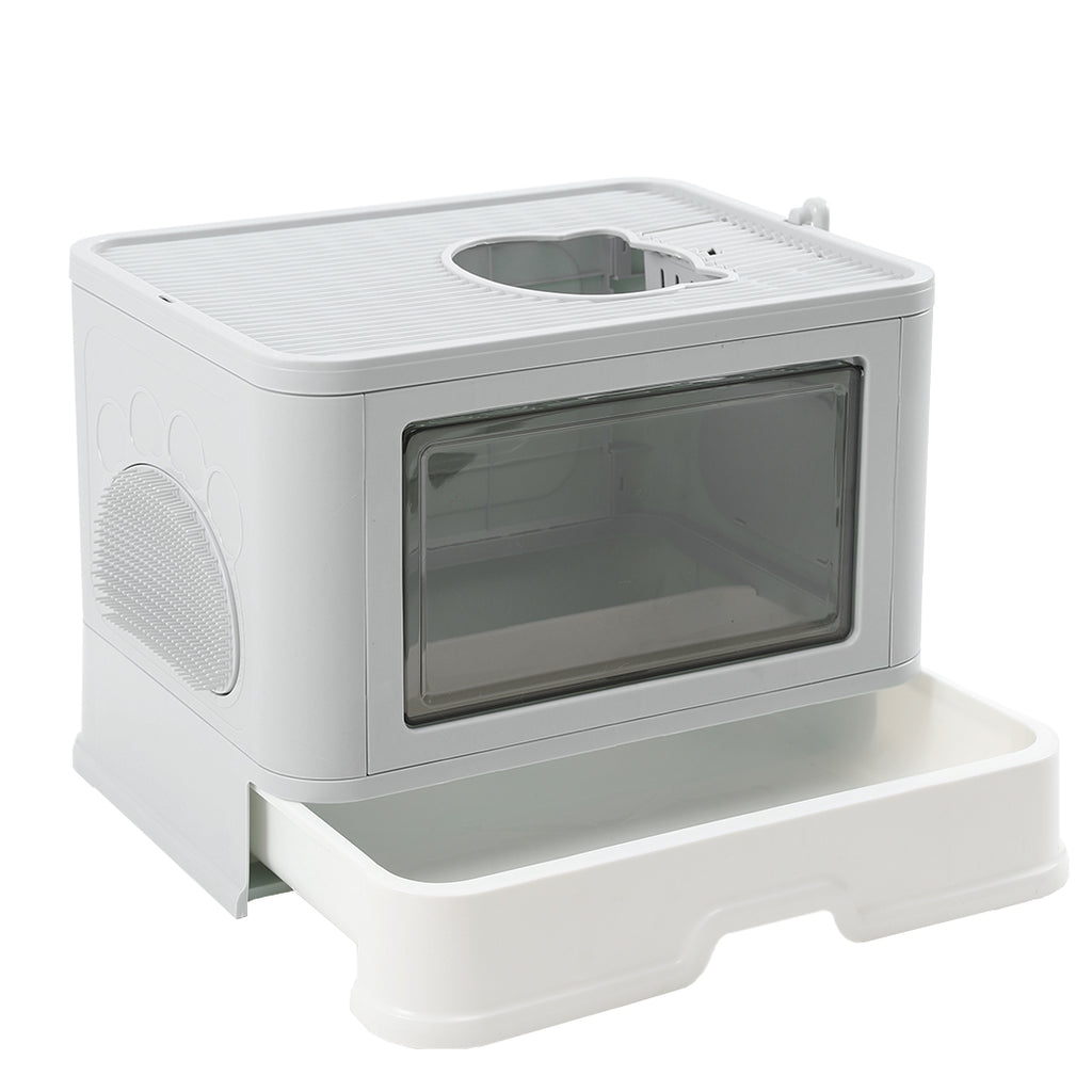 PaWz Foldable Cat Litter Box Tray Enclosed Grey-1954802553015373824