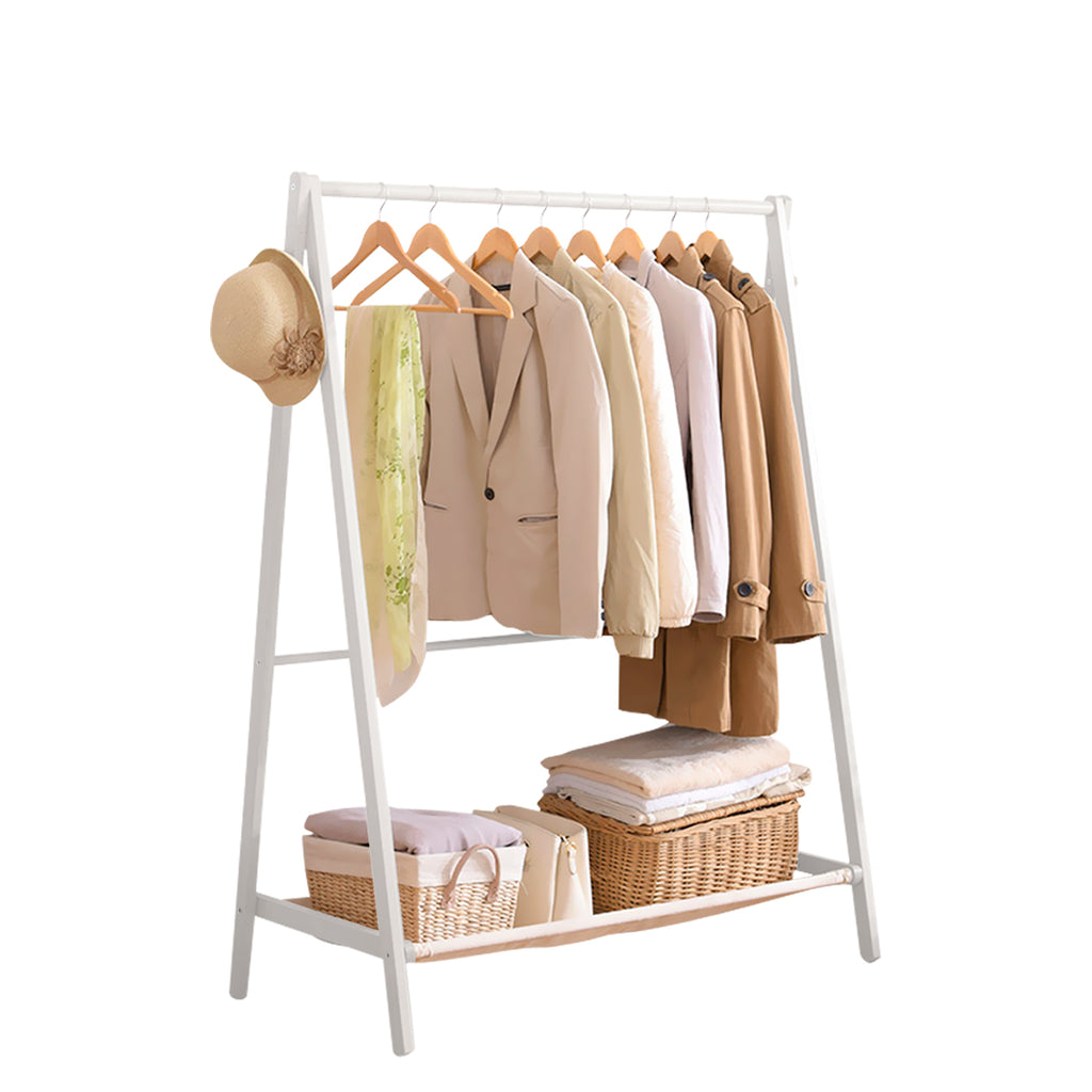 Levede Clothes Rack Wooden Wardrobe White-1954803003496206336