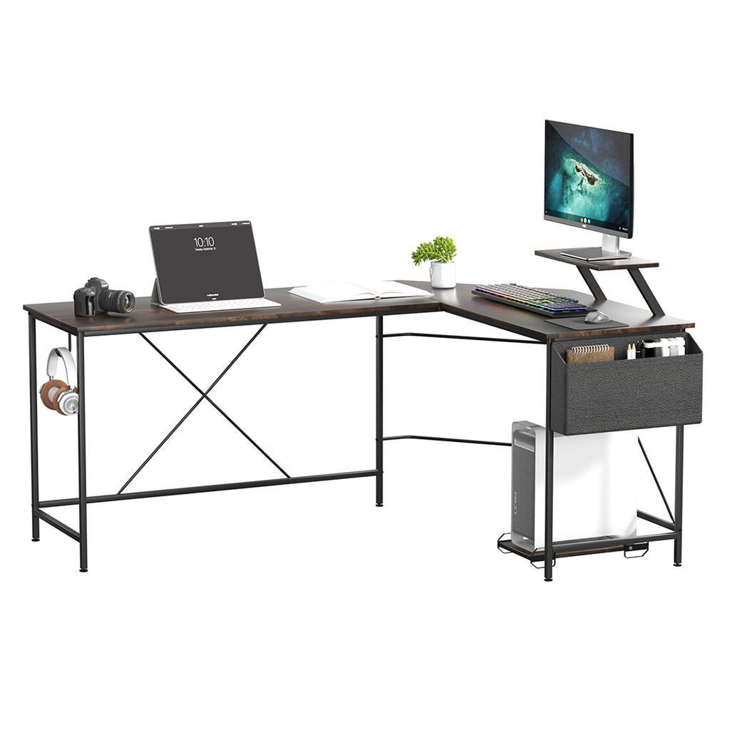 Levede Computer Desk Corner Desk Brown-1954802381535449089