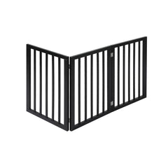 PaWz 3 Panels Wooden Pet Gate Dog Fence Black 139CM-1954802528155734017