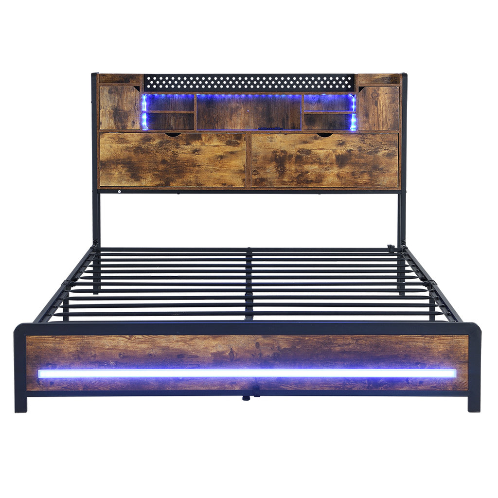 Levede Double Bed Frame Storage Headboard Industrial-1954802449265070081