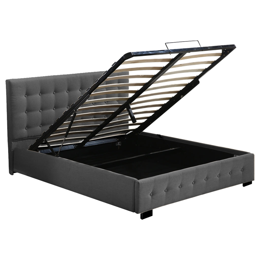 Levede Gas Lift Bed Frame Fabric Base Double Dark Grey-1954802922202206209