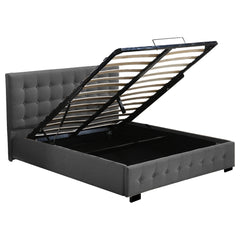 Levede Gas Lift Bed Frame Fabric Base Double Dark Grey-1954802922202206209