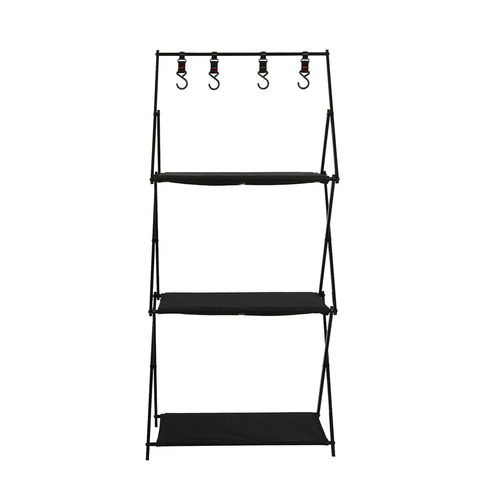 Levede Foldable Camping Storage Shelves 3 Layer with Hooks Black-1954802656971198465