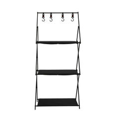Levede Foldable Camping Storage Shelves 3 Layer with Hooks Black-1954802656971198465