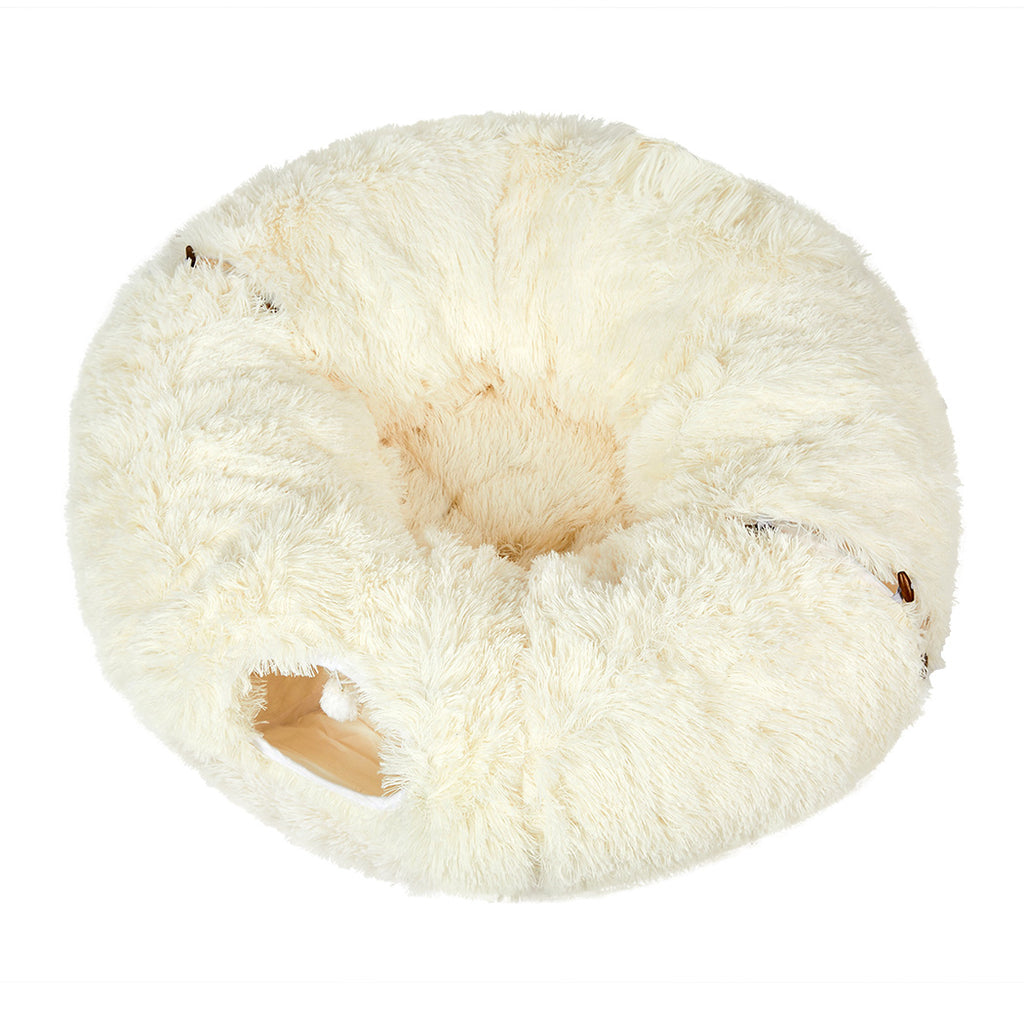 Pawz Cat Tunnel Foldable Fluffy Plush Play Tube Beige-1954802453568425985