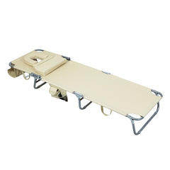 Levede Foldable Beach Lounge Chairs with Face Hole Khaki-1954802423549792257