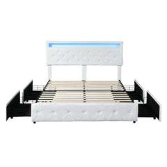 Levede Double Bed Frame RGB LED PU 4 Drawer USB-1954802376502284289
